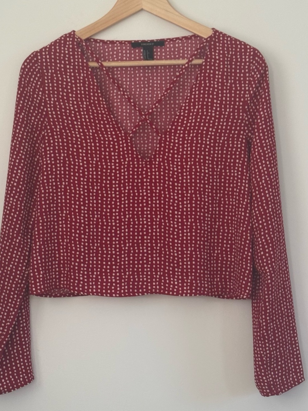 Forever 21 Women's Red Polka Dot V-Neck Blouse